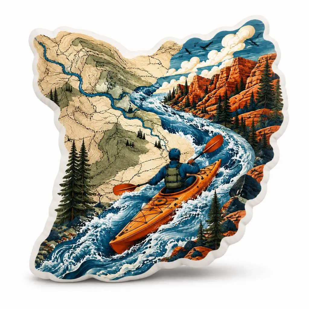 Whitewater Kayak Throw Pillow Canyon River Map Cushion Outdoor Adventure Paddler Gift Irregular Stuffed Sofa Home Decor Art