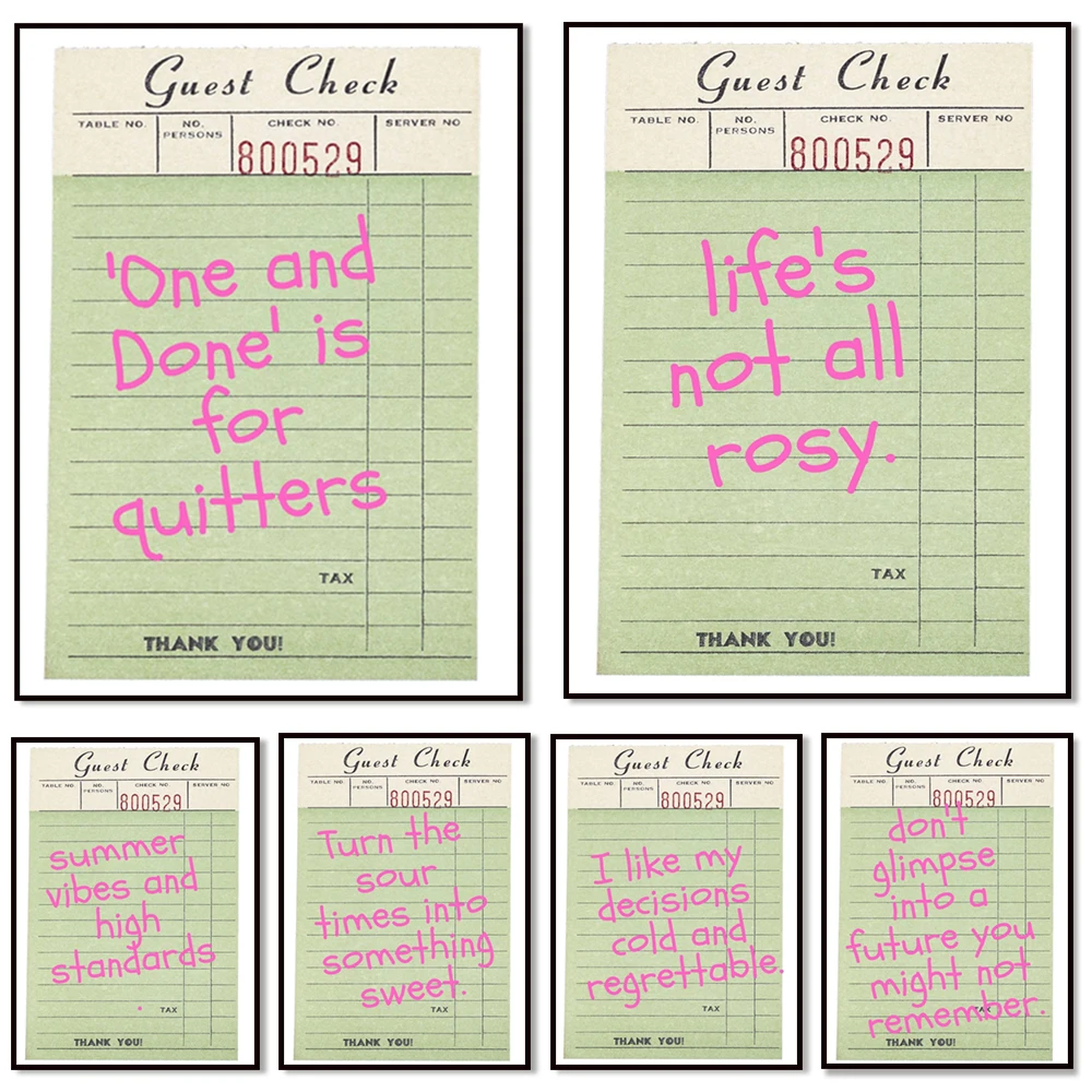 Vintage Guest Check - Not All Rose, Summer Vibes, Stylish Wall Art Cocktail Print, Wine, Martini, Alcohol Poster, Bar Cart Print