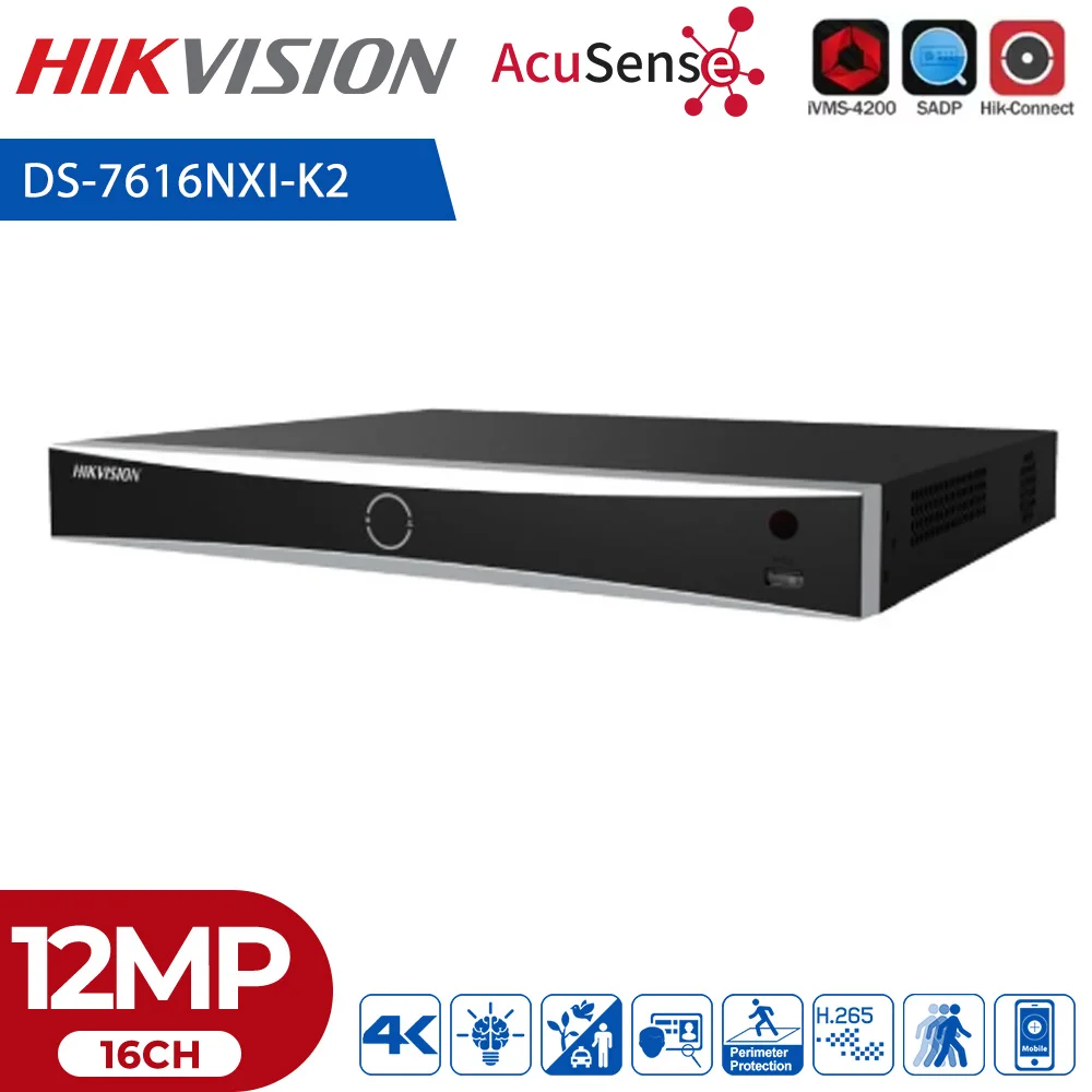 Hikvision DS-7616NXI-K2(D) 16CH No POE Ports 4K AcuSense NVR Network Video Recorder Motion Detection 2.0 Human/Vehicle & Facial