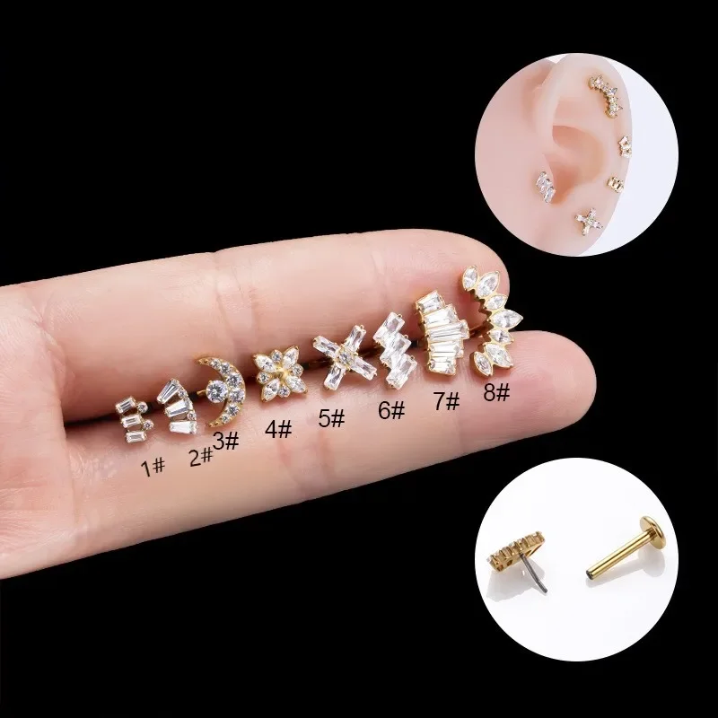 

1pc Plug In Lip Stud Ear Nail for Women G23 Titanium Stainless Steel Piercing Geometric Zircon Earrings for Teens Ear Cuff