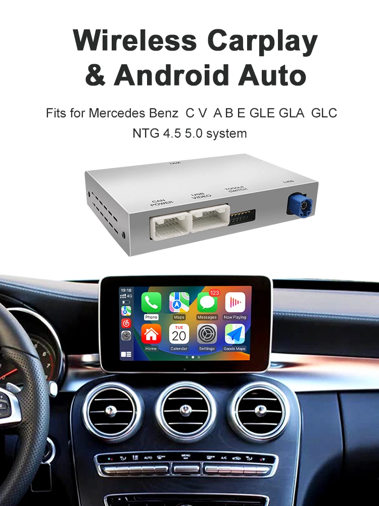 Voor Mercedes Benz A B C E Klasse Draadloze CarPlay Android Auto GLA CLA CLE W205 W176 C117 W246 W167 NTG5.0 Decoder Box Airplay - afbeelding 2