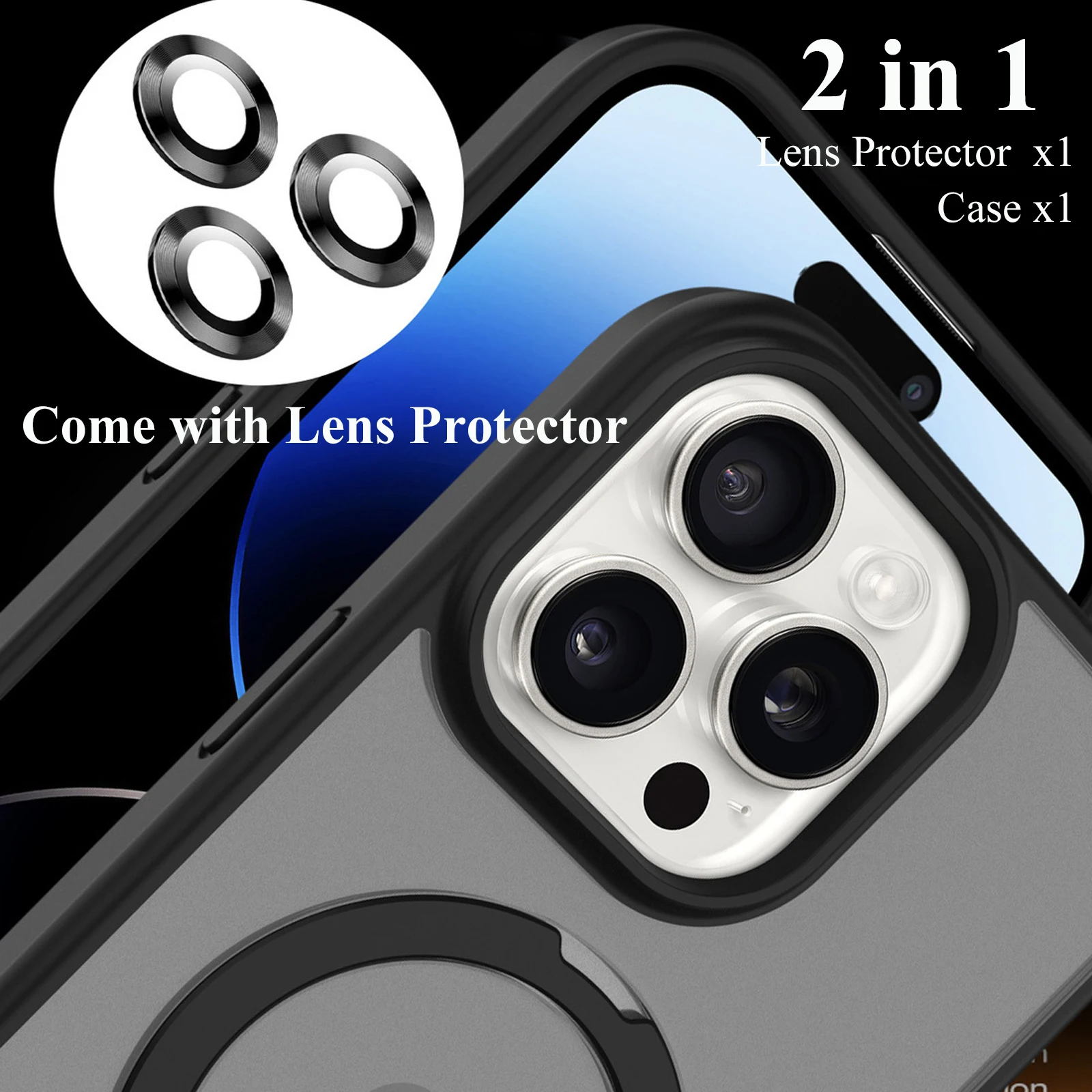 Magnetic Mobile Phone Case with Ring Stand for iPhone 15 14 Pro Max  Plus 13 12 11 Cases Translucent Cover with Lens Protector