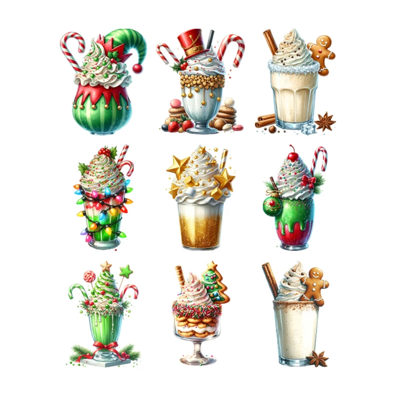 Christmas Milk shake cookies ingredients DTF Transfer Print Patches T-Shirts Cartoon Iron On Haet Transfer Sticker Clothing