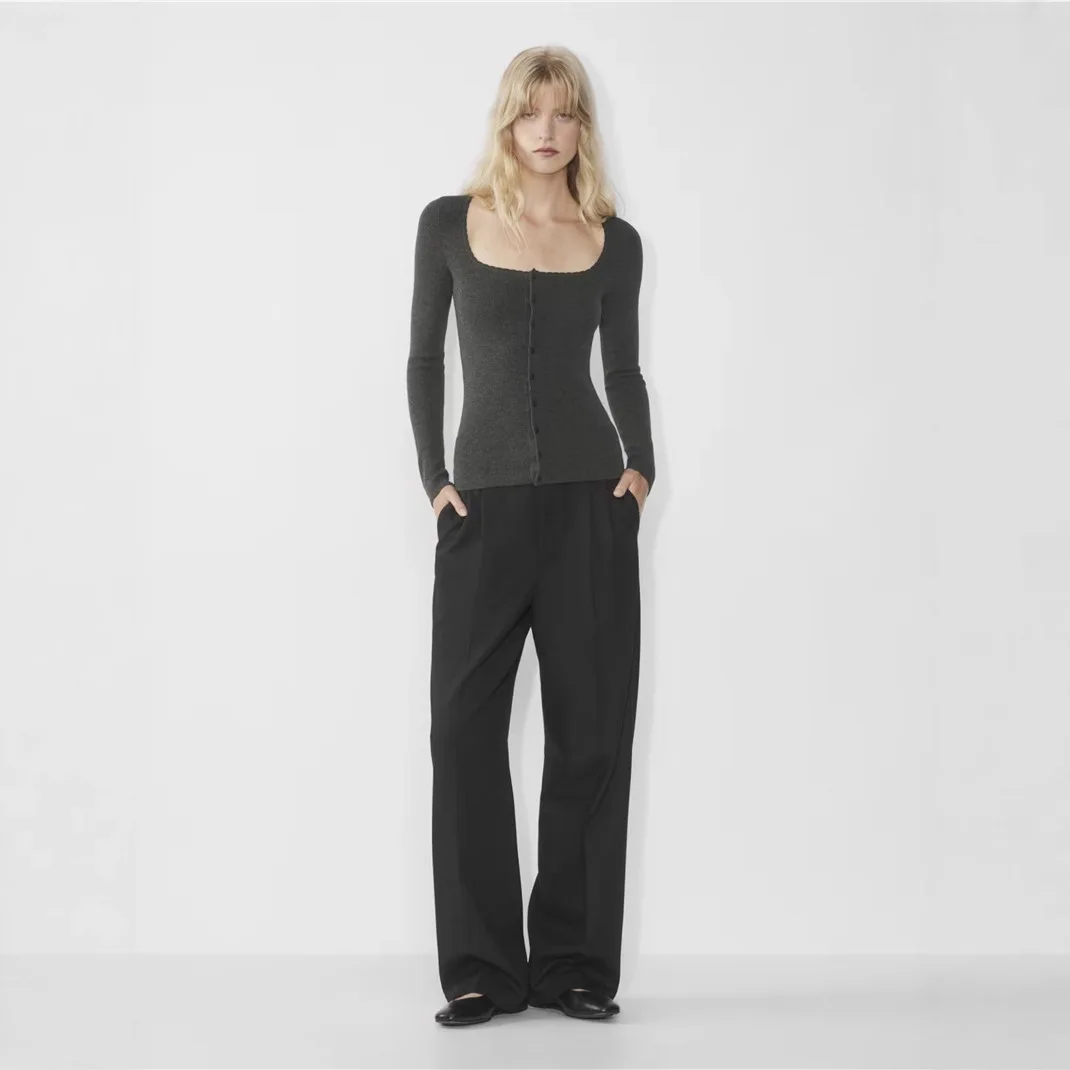 

8140, осенний новый кружевной вязаный кардиган во французском стиле с квадратным воротником на пуговицах и ананасовым узором, облегающий вязаный кардиган