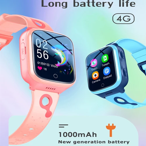 Imagen 2 del producto Reloj inteligente KGG 4G para niños, GPS, WiFi, 1000mAh, rastreador de videollamada, ubicación, llamada de emergencia, Monitor trasero, reloj de teléfono, reloj inteligente, regalos para niños