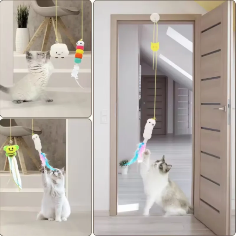 Neues Katzenspielzeug zum Aufhängen, elastisches Seil zum Aufhängen an der Tür, Katzenstab mit Feder, Haustierbedarf für Katzen und Hunde – Detail 6