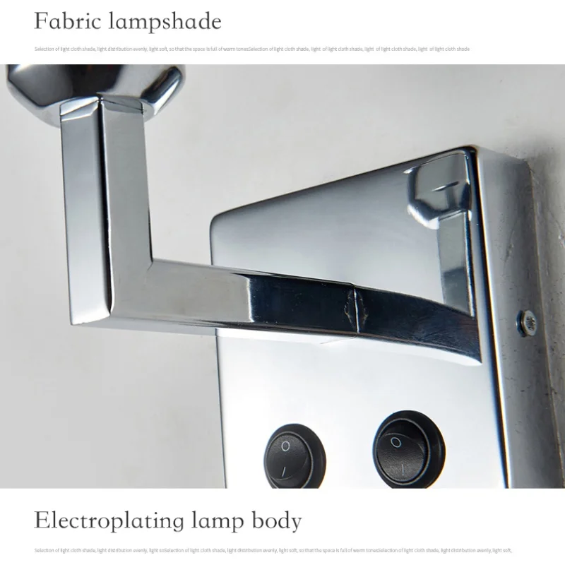 E27 LED Wall Light with Switch Bedside Fabric Reading Lamp Living Room Bedroom Hotel Study Room Corridor Balcony Decorative Lamp