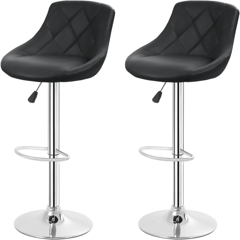 Pair of Adjustable Height Swivel Bar Stools with PU Leather Seats and Backrests