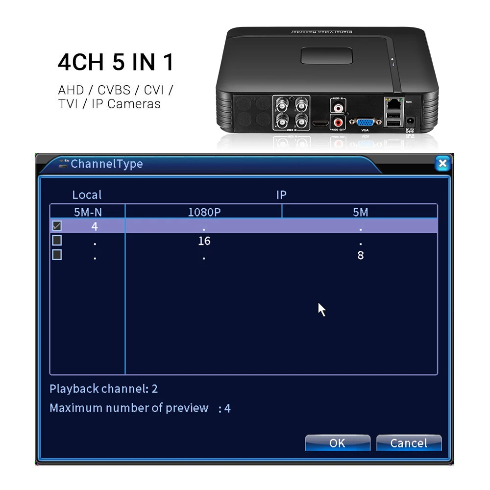 4CH 8CH Mini AHD DVR 5MP 5in1 AHD TVI CVI CVBS IP Camera Hybrid Digital Video Recorder Home Secuirty DVR CCTV System H.265