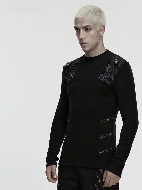 Slim Fit Punk Style Long Sleeve T-Shirt Men's Base Layer Shirt Top High-End Knitted Wear for Autumn Winter Street Fashion