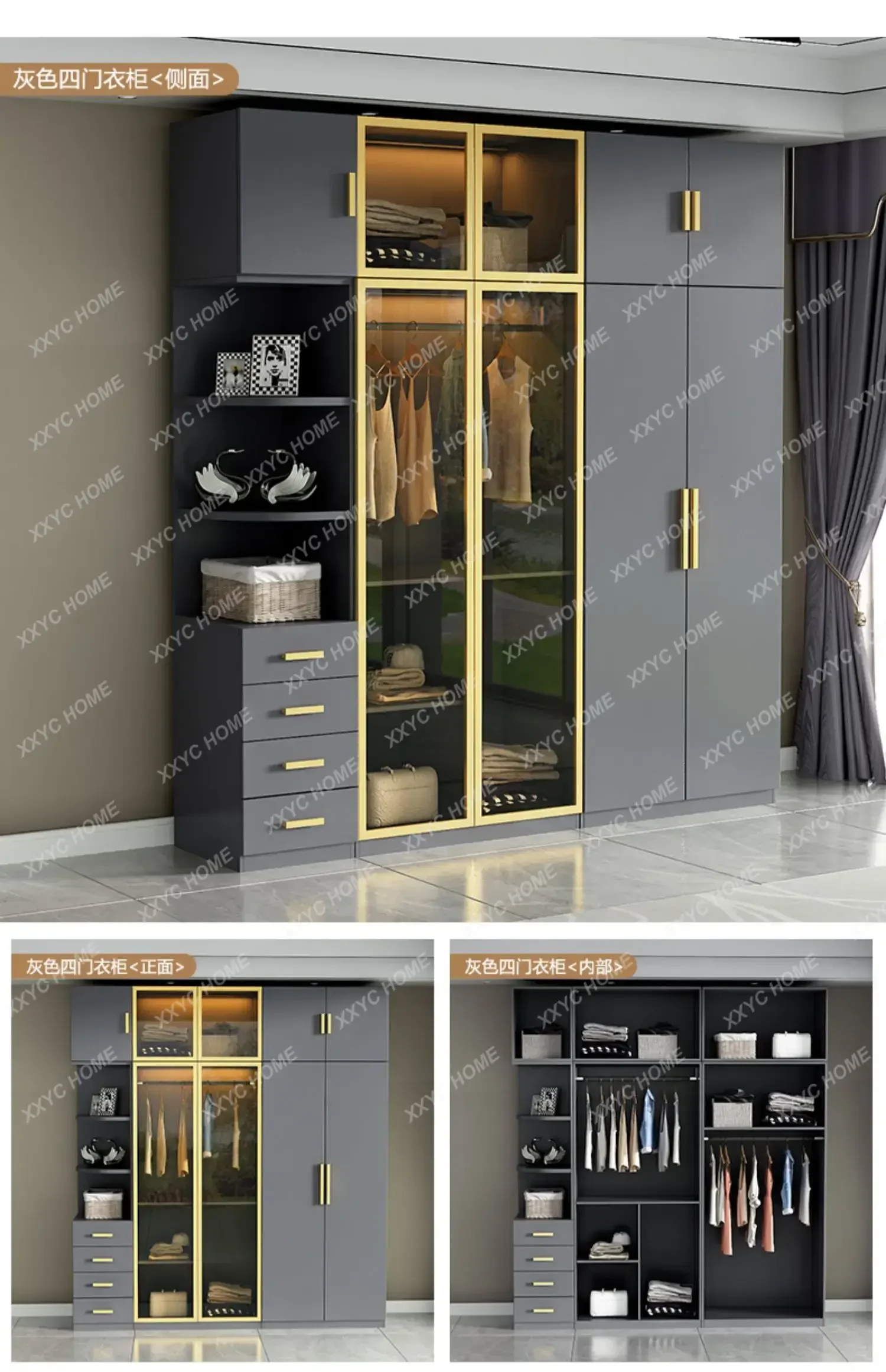 M178 Bedroom Cloakroom Closet Modern Minimalist Luxury Glass Door Storage Wardrobe Clothes Cupboard