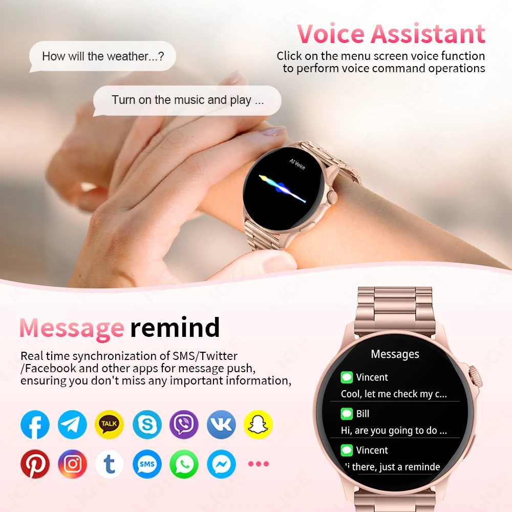 LIGE Smartwatch For Men Women Full Touch Screen Gifts Bluetooth Call Sports Fitness Tracker Health Monitor Ladies Digital Watch