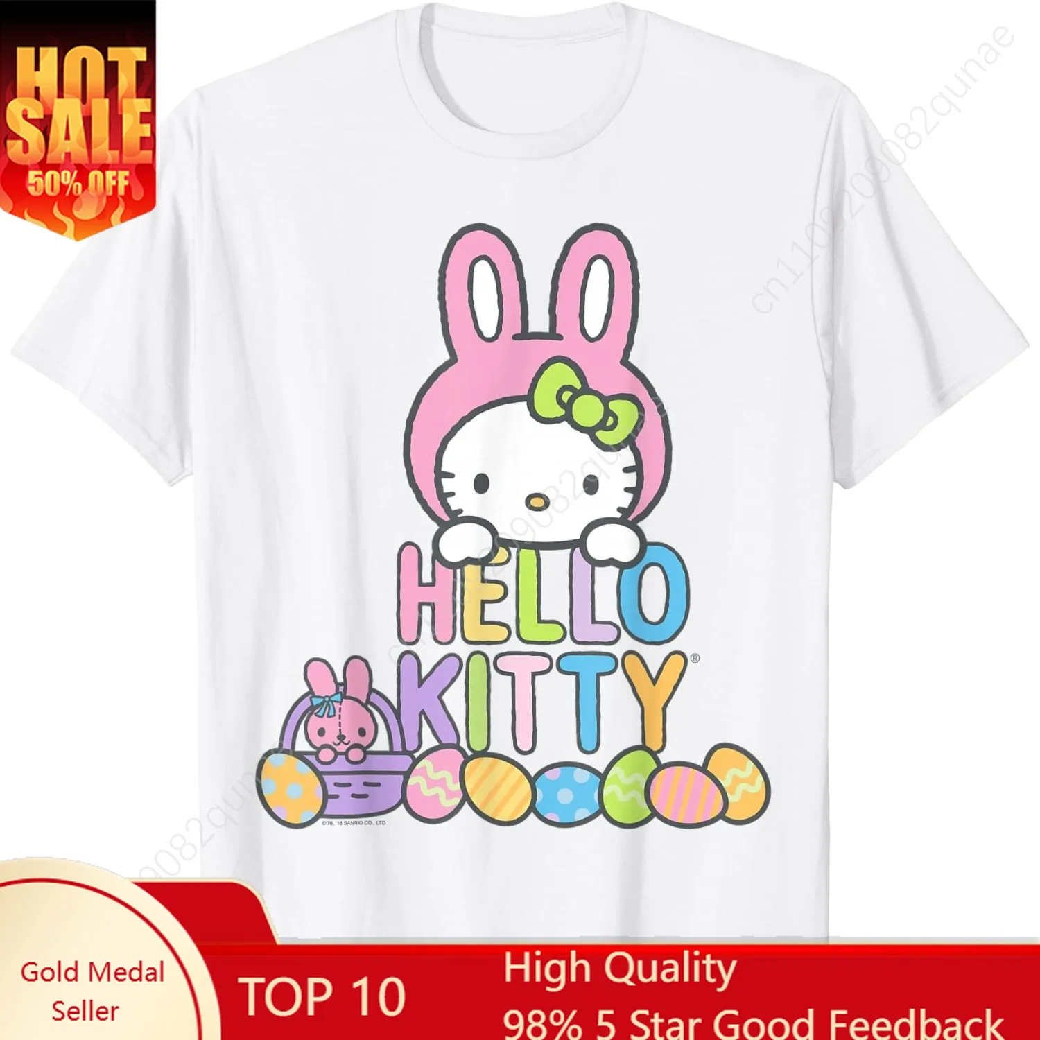 

Hello Kitty Easter Bunny Logo Tee Shirt T-Shirt Women Tshirt Female Short Sleeved