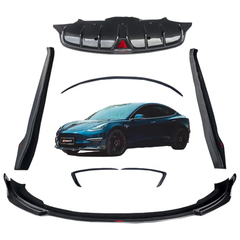 Ture Carbon Fiber Model 3 Front Lip Side Skirts Diffuser Spoiler Bodykit Modification Accessory