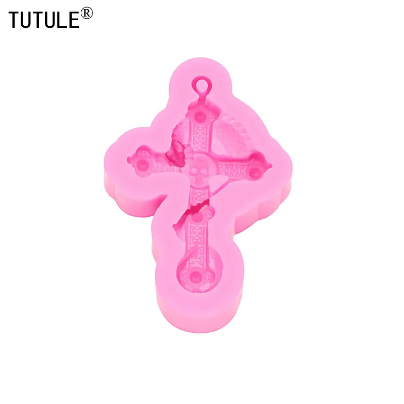 Skull Dragon Cross แม่พิมพ์ซิลิโคน Shaker ช็อกโกแลตซิลิโคนแม่พิมพ์เครื่องประดับสร้อยคอเรซิ่นทำพวงกุญแจโพลิเมอร์ดินเหนียว