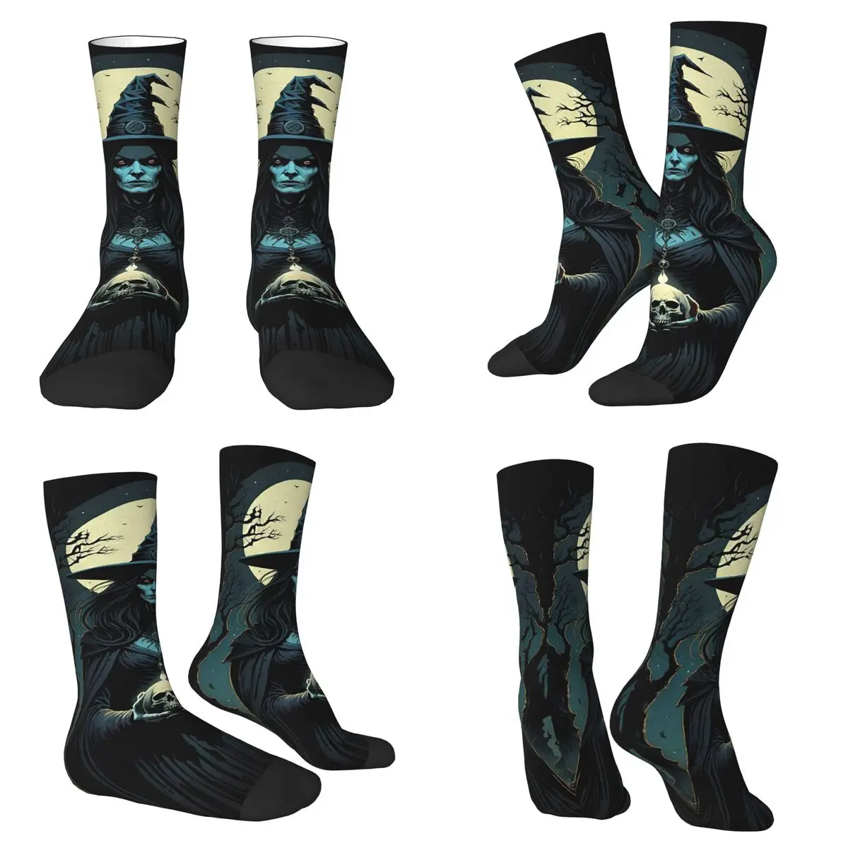 

Halloween Dark Witch Skull Socks Harajuku Super Soft Stockings All Season Long Socks Accessories for Unisex Birthday Present