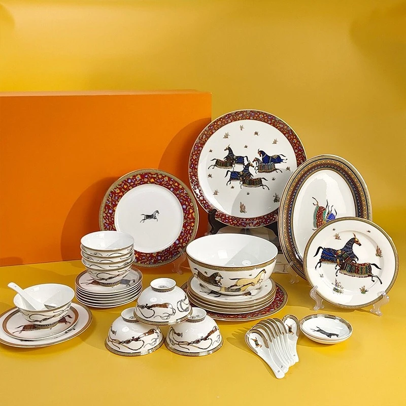 Ceramic fine tableware set, household dishes, spoons and plates