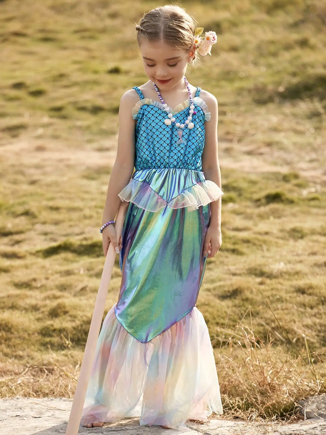 BIBIHOU Mermaid Dress Girls Kids Cosplay Dresses Princess Costume Perform Clothes Birthday Party Halloween Clothing