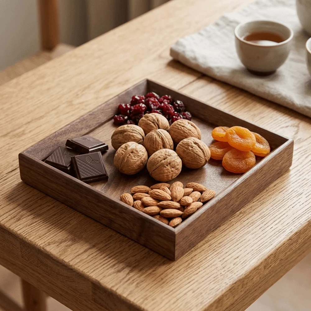 Square Outline Serving Tray Polished Surface Stable Table Tray Thickened Base Raised Surround Edge Snack Platter