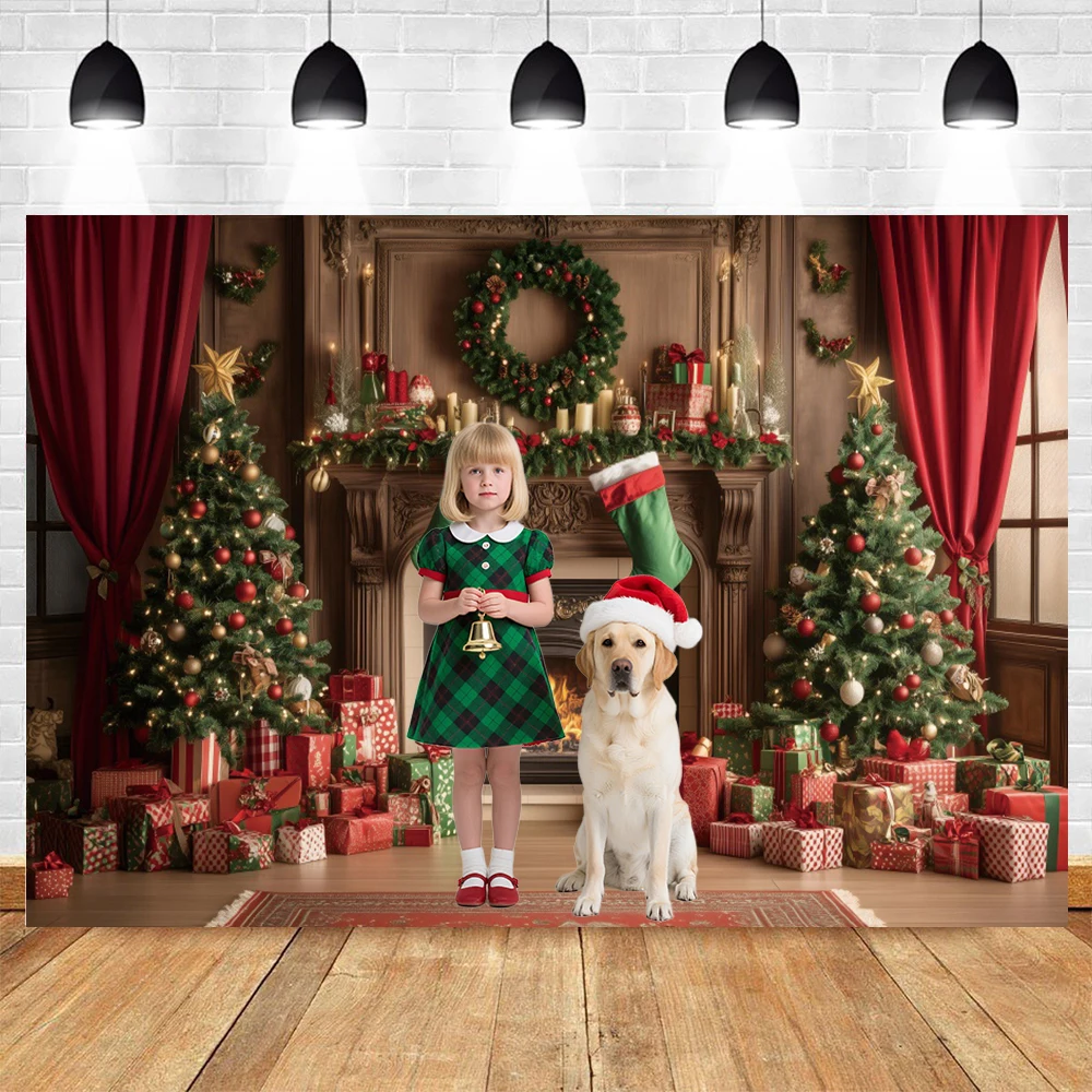 Merry Christmas Winter Fireplace Santa Claus Snowman Ornament Xmas New Year Eve Party Holiday Banner Background Prop