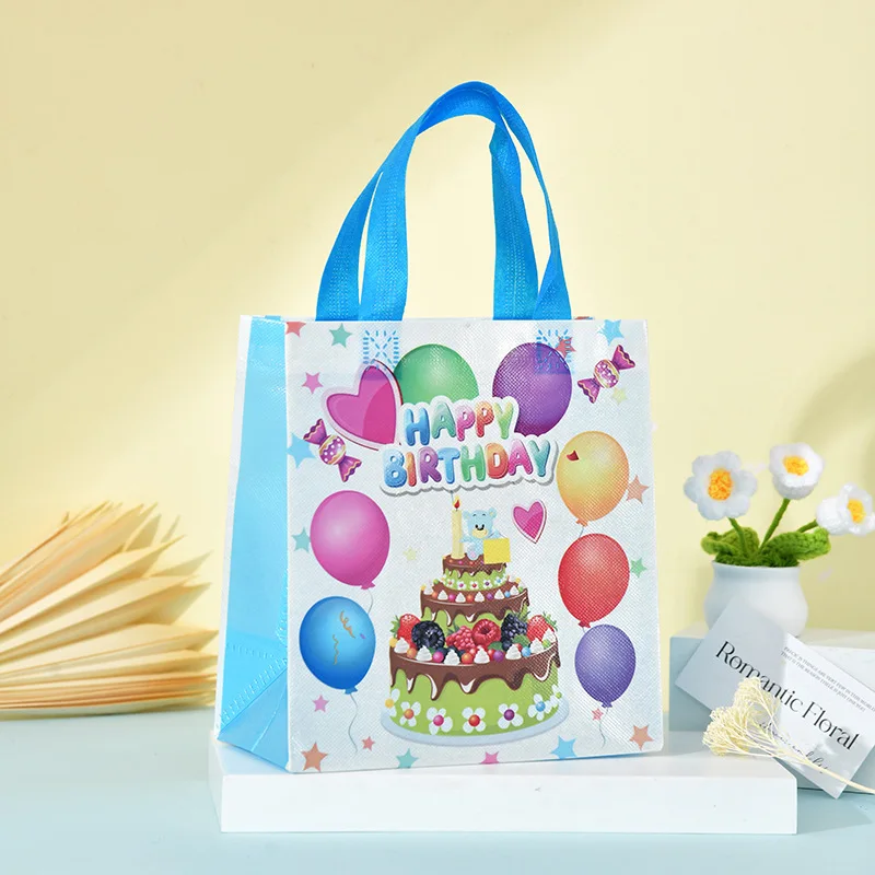 20pcs Birthday Party Gift Bags with Handles Non-Woven Reusable Tote Bag Halloween Christmas Thanksgiving Wedding Favors Supplies