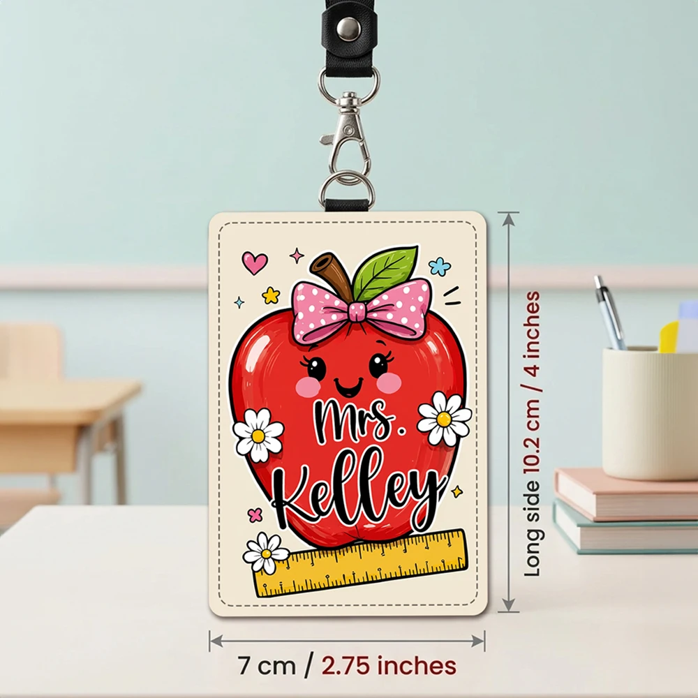Personalized Teacher ID Badge Holder with Lanyard,Custom Name Cute School Badge Protector,Cute Card Holder,for School Office