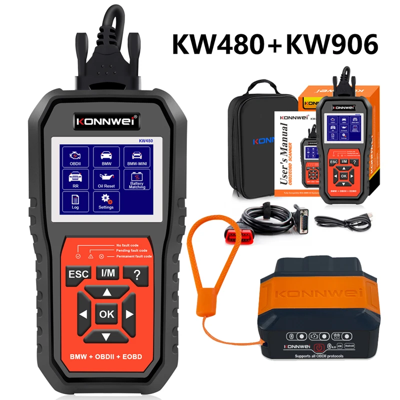 

KONNWEI KW480 OBD2 сканер автомобильный диагностический инструмент полная система ABS подушка безопасности SRS масло сброс считыватель кодов двигателя для подарка KW906