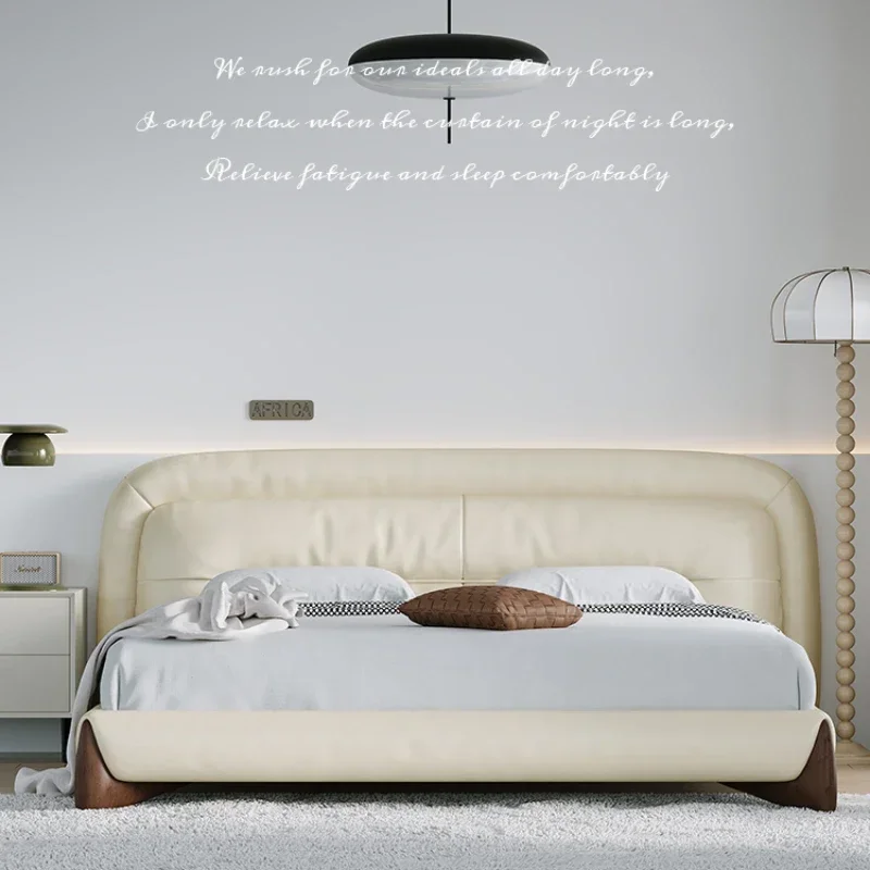 Modern minimalist leather bed cream wind bed marshmallow soft bag bed