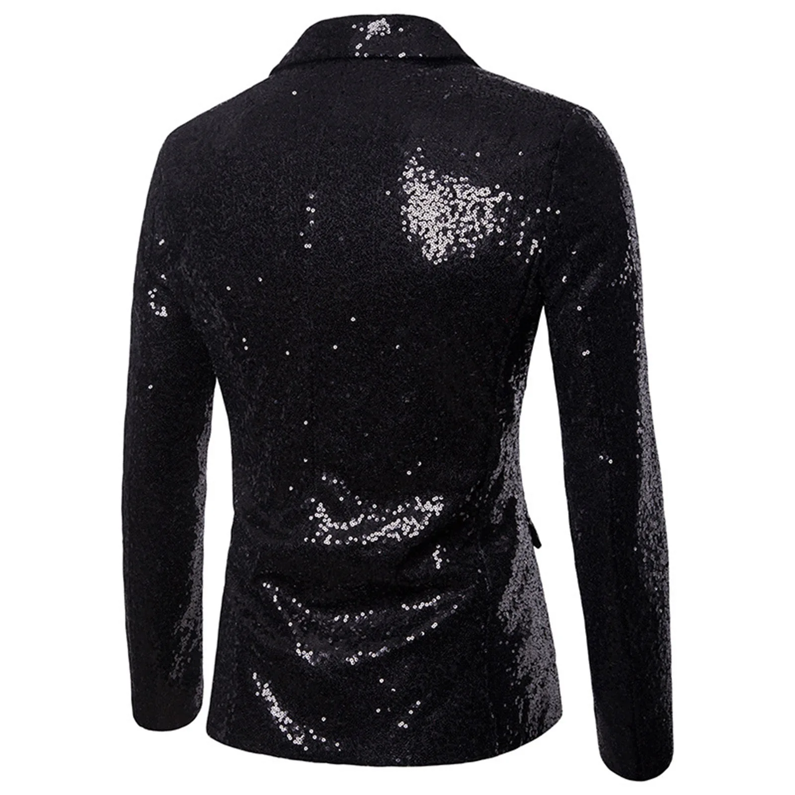 Mens Sequin Performance Gentlemen Blazer Suit Long Sleeve Lapel Tuxedo Coat for Wedding Prom Party Nightclub Dance Ceremoney