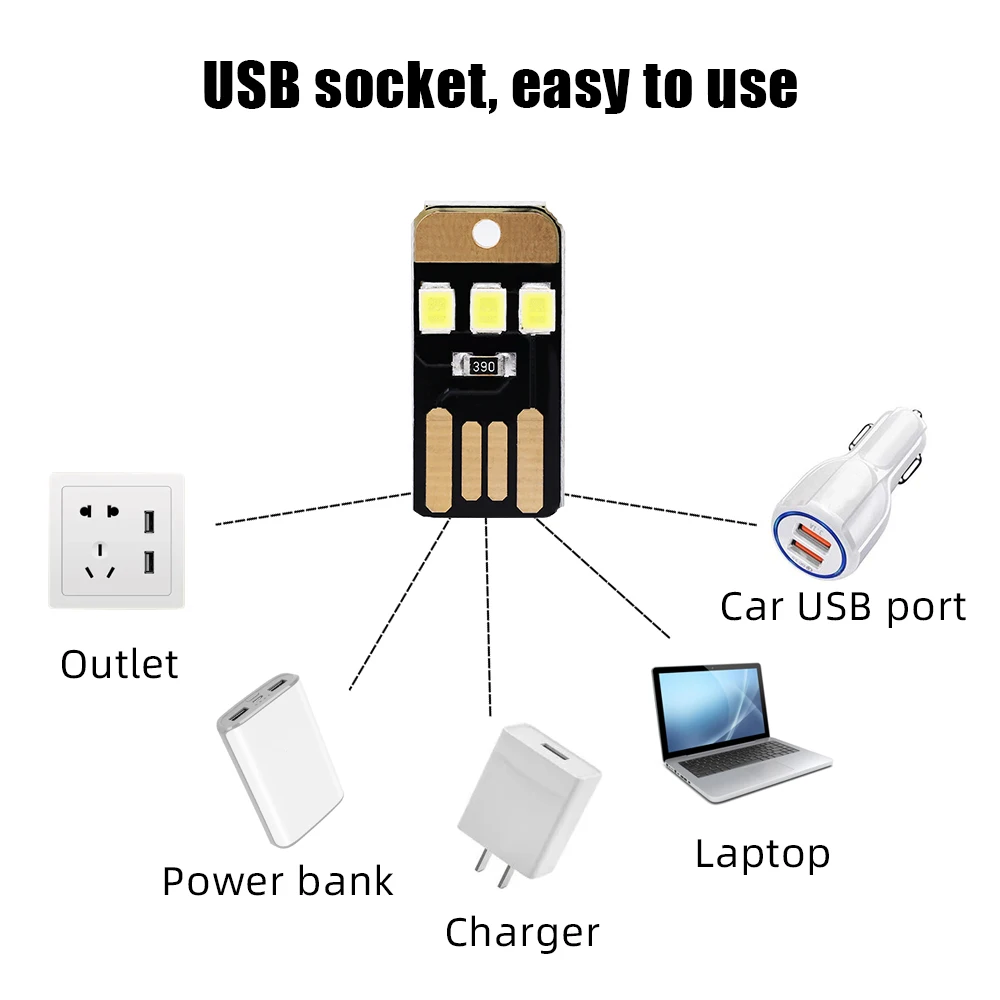 Mini Pocket Card USB Power LED portachiavi camera da letto luce notturna 0.2W USB LED lampadina libro luce per PC portatile Powerbank gadget USB nuovo