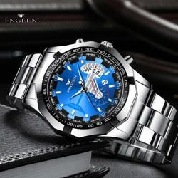 FNGEEN Brand Fashion Ultra-thin Luxury Men's Watch Stainless Steel Band Week Date 30M Waterproof Quartz Watch Relogio Masculino