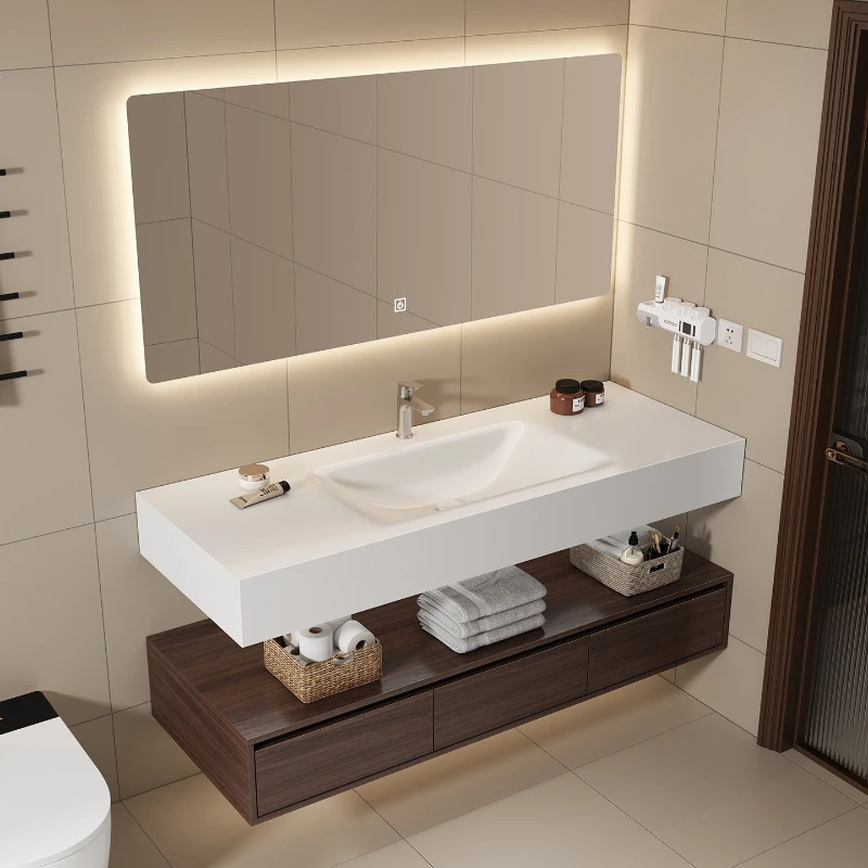 

Light luxury rock slab hot bending integrated wash cabinet combined bathroom wash basin wash basin cabinet set