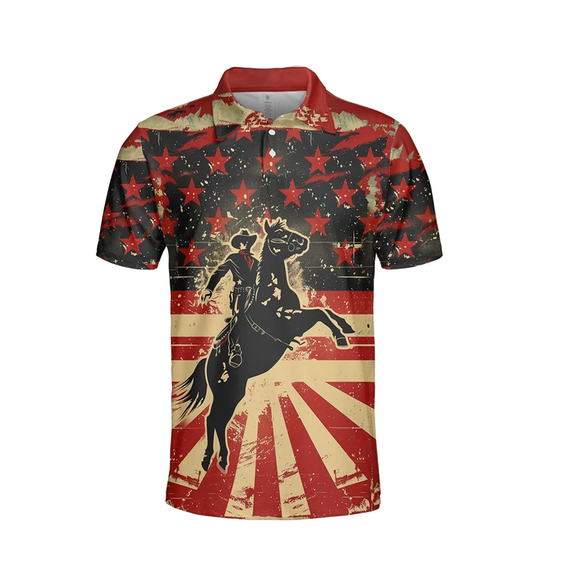 Vintage Rodeo Polo Shirts For Men Fashion Summer Short Sleeve Horse Quick Dry Casual Tennis T-Shirt Loose Casual Tennis T-Shirt