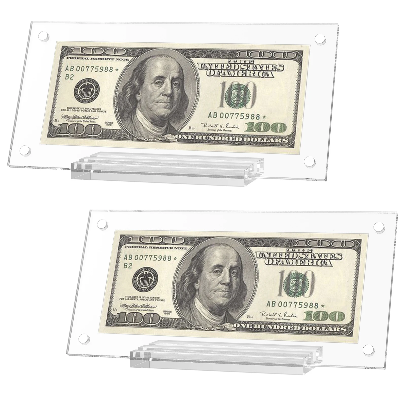 

2 Pcs Dollar Bill Frame Acrylic Dollar Bill Holder with Base Double Sided Transparent Ticket Display Case Easy Assembly Money