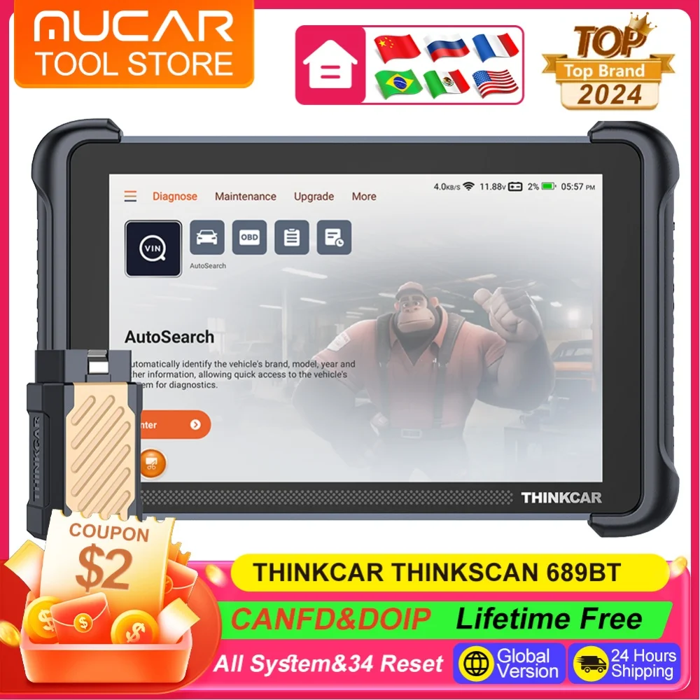 

Thinkcar Thinkscan 689BT CANFD DOIP OBD2 Scanner All System Diagnostic Tools 34 Resets Lifetime Free Update Car Automotive Tools