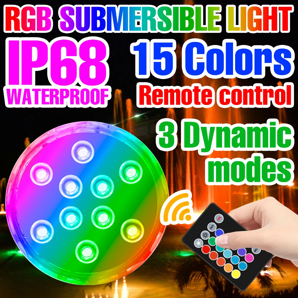 Submersible LED Light RGB Underwater Lamp IP68 Waterproof Swimming Pool Bulb Atmosphere LED Night Light With Remote Tea Lamps