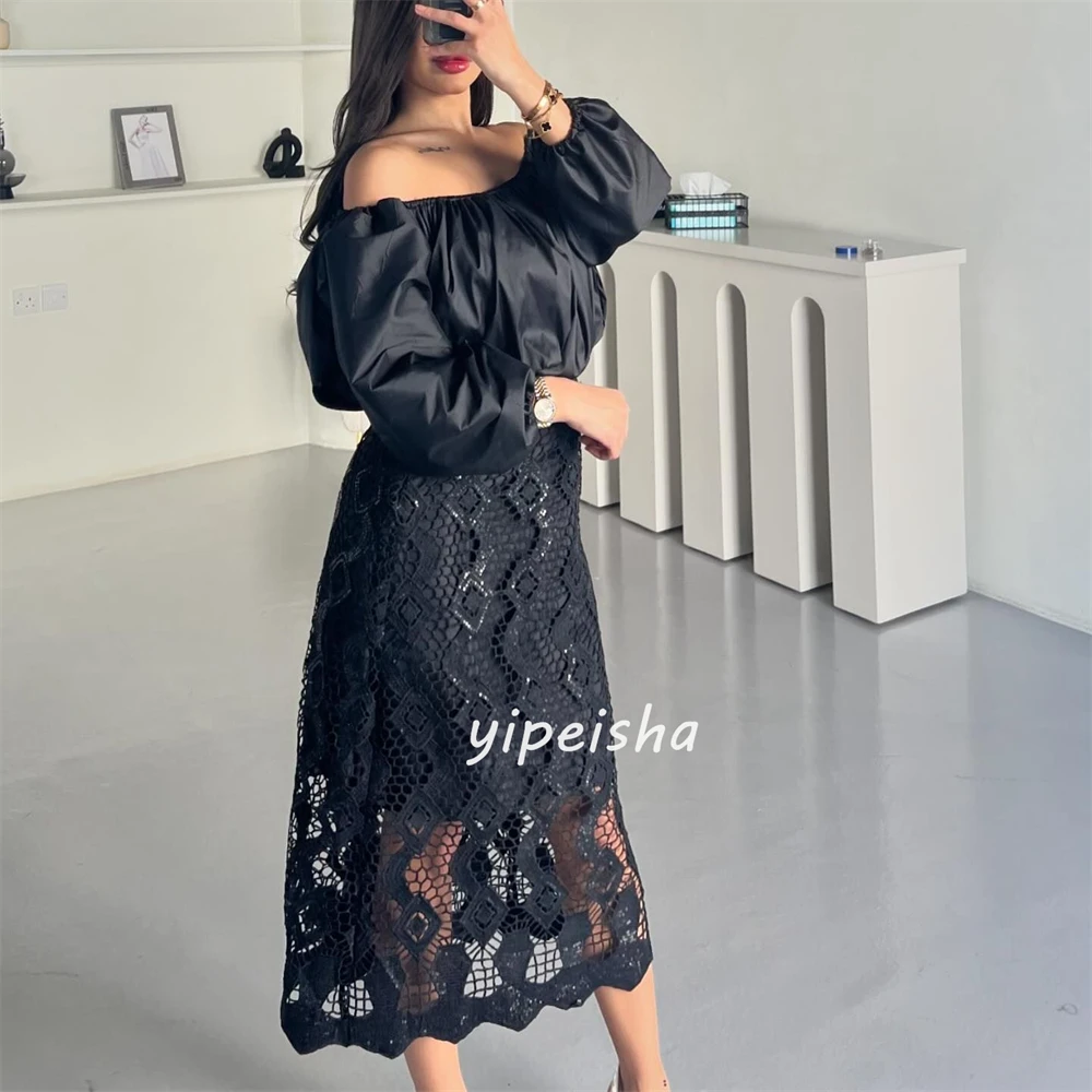 Customized Exquisite Lace Pleat Straight Off-the-shoulder Midi Dresses Celebrity Dresses Formal Chinese Style Modern Style Sizes