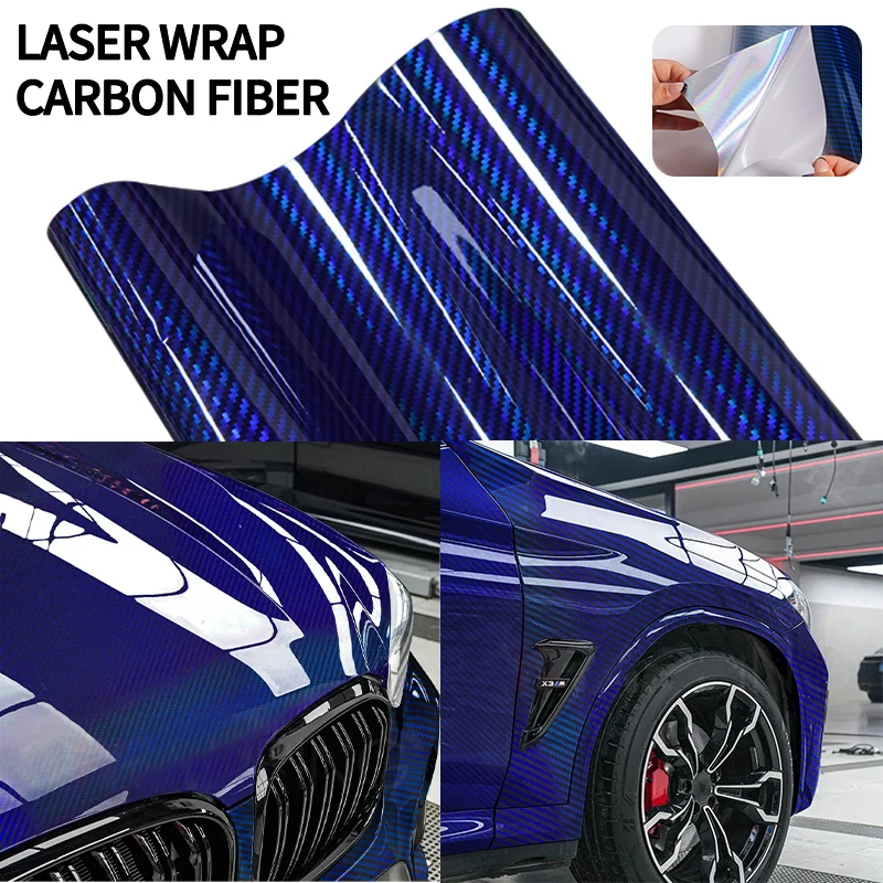 

Глянцевая ПЭТ-лазерная синяя виниловая пленка из углеродного волокна, наклейки на кузов мотоцикла, Радужные автомобильные пленки, аксессуары, наклейка из фольги