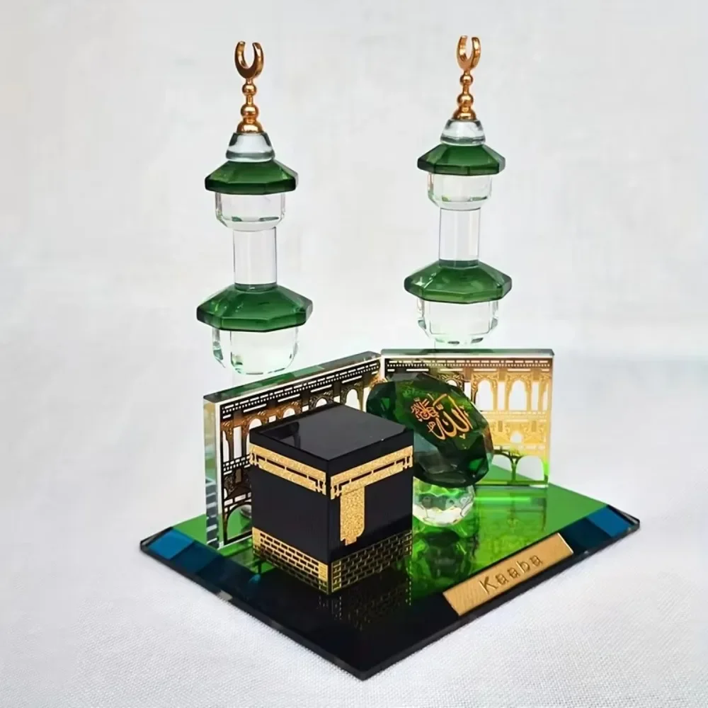Kaaba Model Crystal Glass Ornament Mecca Mosque Souvenir Islamic Gift for Muslim Home Decor Ramadan Eid Mubarak Table Decor
