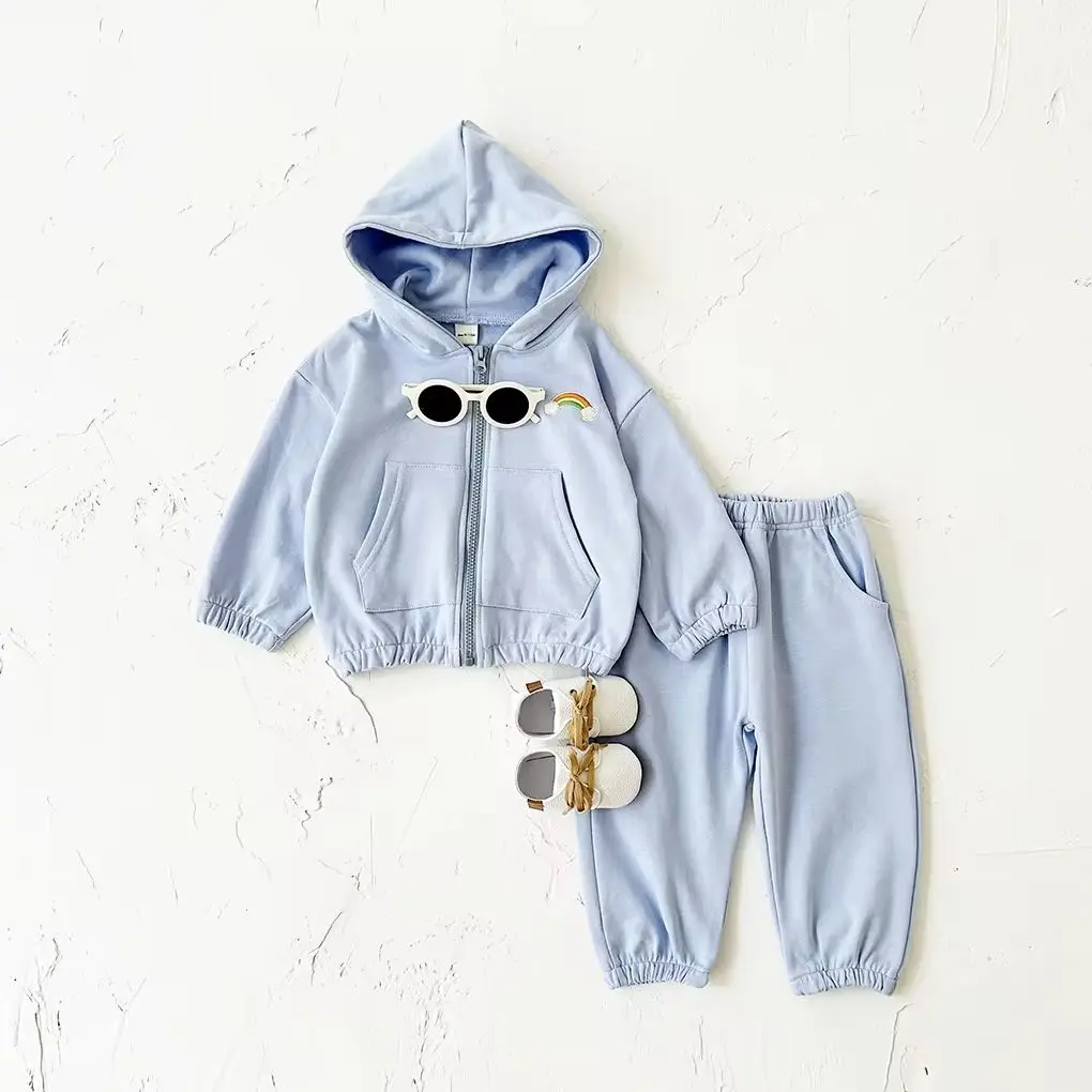 0-4Y Baby Boy Clothes Hoodie Sports Top+Pants Autumn Girl Infant Sets Children Clothing Rainbow Embroidered Hoodies Casual 2PCS