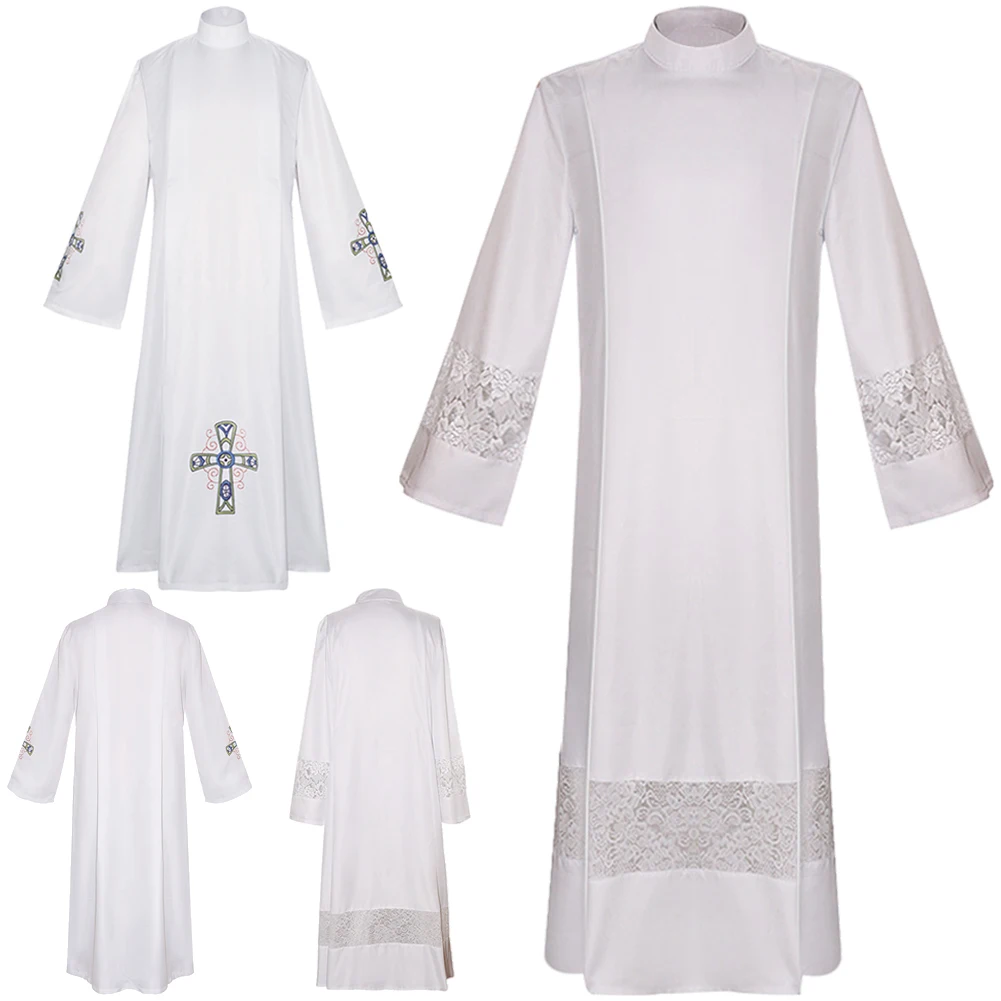 White Priest Cosplay Uniform Robe Clothing Priestly Sacramental Costume Disguise Adult Men Roleplay Fantasia Male Outfits