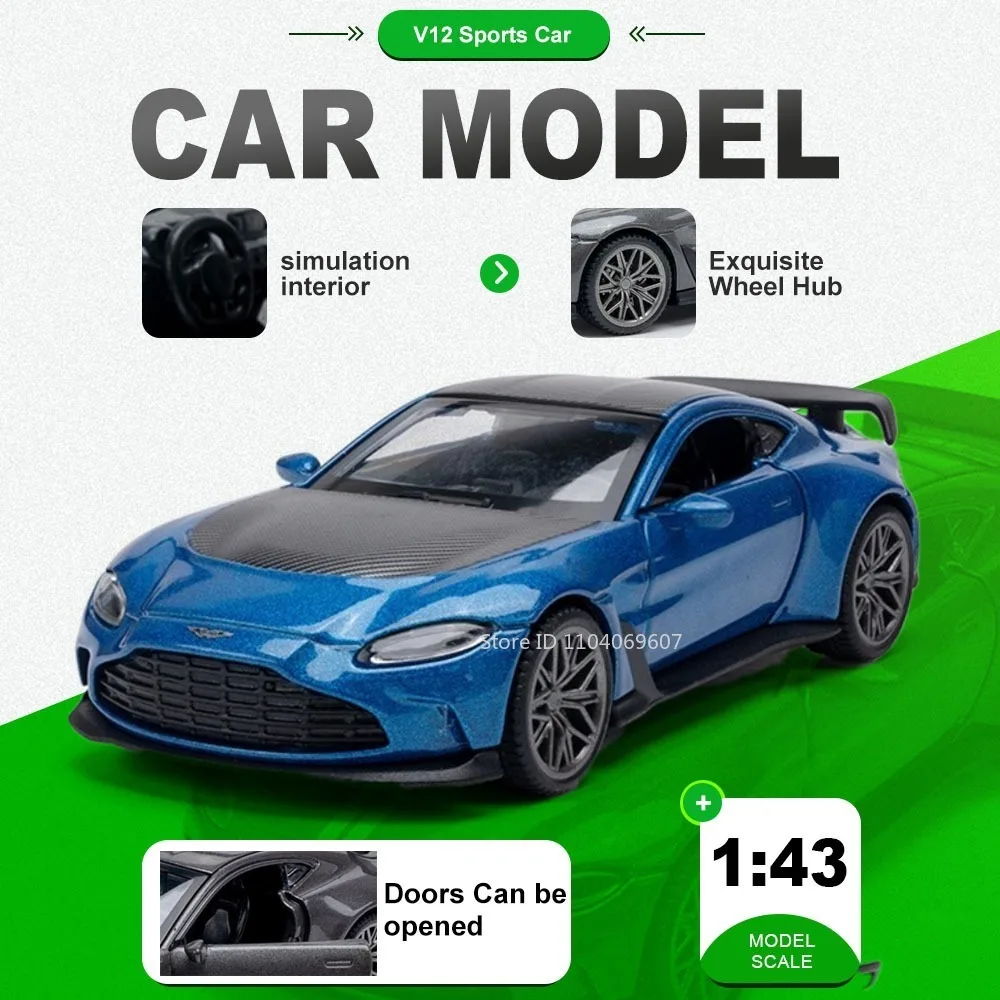 

Модель спортивного автомобиля V12 в масштабе 1:43, литая из сплава, с открывающимися дверями, имитацией интерьера, резиновыми шинами, в акриловой коробке, настольное украшение