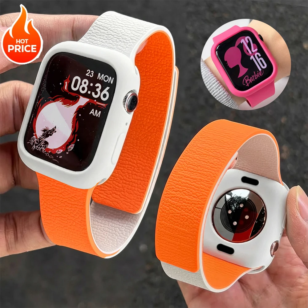 Magnetisches Armband+Hülle für Apple Watch 3/2 Ultra 49mm 40 41 44 46 45mm Zweifarbiges Band Sturzsichere Abdeckung für Iwatch S 11 10 9 8 7 6 SE