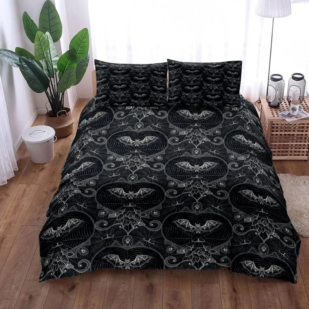 Gothic Bats Black Duvet Cover Set King Queen Double Full Twin Single Size Duvet Cover Pillow Case Bed Fashion Set - view 3