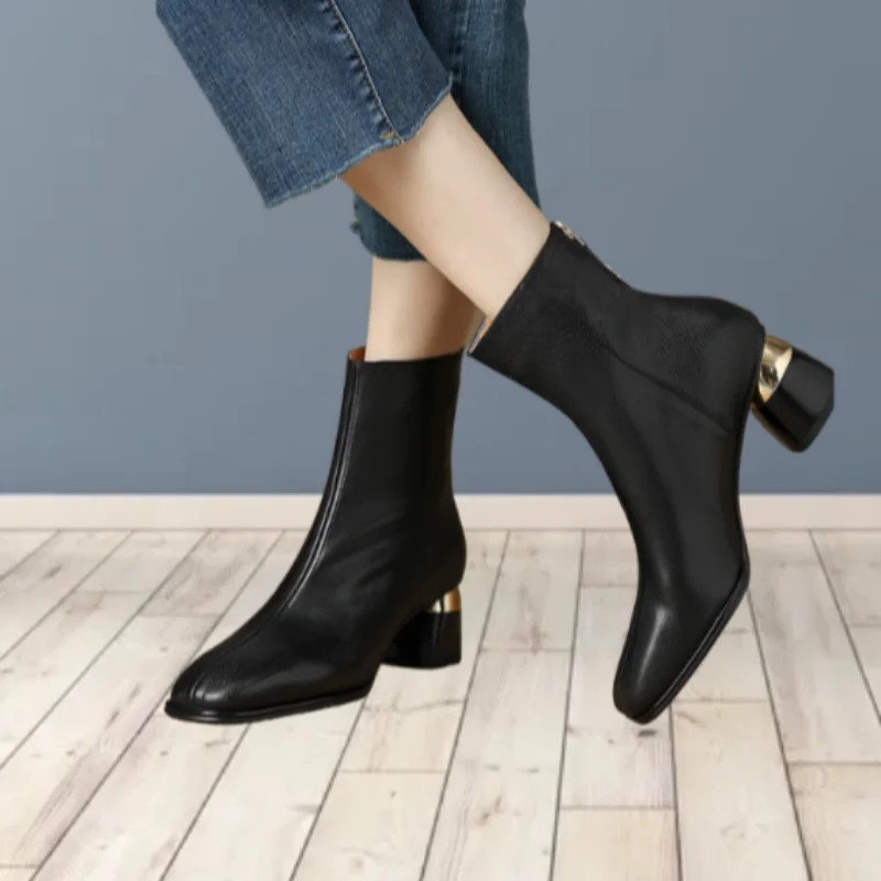 Square Toe Short Boots Woman 2024 Fall/Winter Shoes Women High Heeled Boots Rhinestone Chunky Heel Female Booties Fashion New