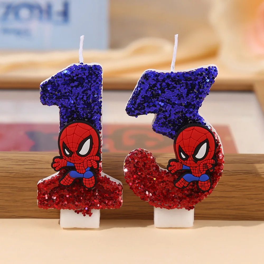 1 bougie de gâteau numérique 0-9, super-héros Spider-Man, décoration de gâteau pour fête d'anniversaire d'enfant, garçon