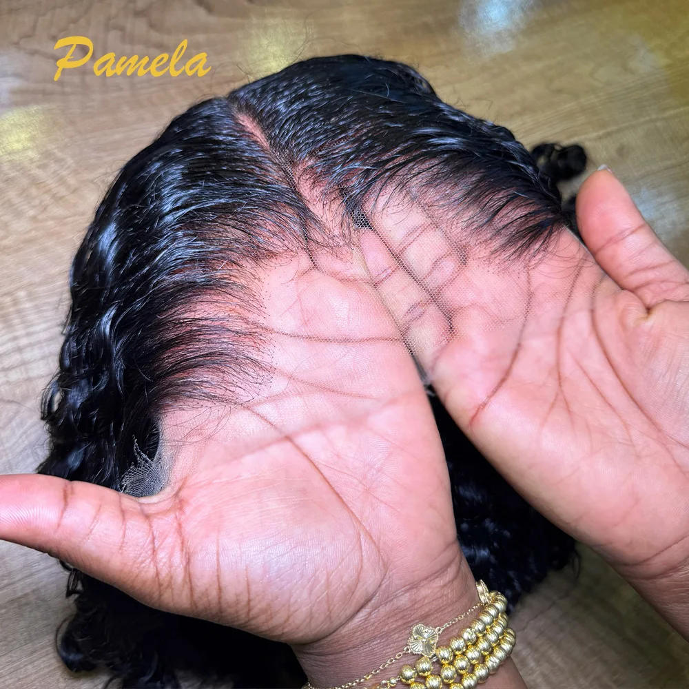 Новый тренд Lagos Hairline 250 Плотность Глубокая волна Бирманские вьющиеся 13x6 Кружева Фронтальные бесклеевые парики Человеческие волосы Предварительно выщипанные Готовые к ношению