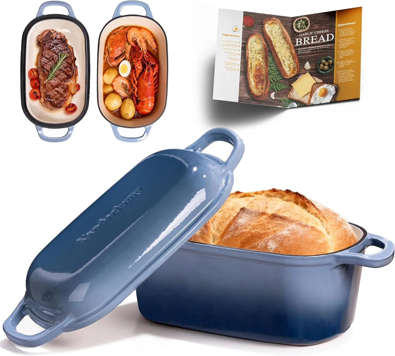 

Oval Dutch Oven for Bread Baking, Enameled Cast Iron Bread Pan with Lid for Sourdough, Crispy Crust