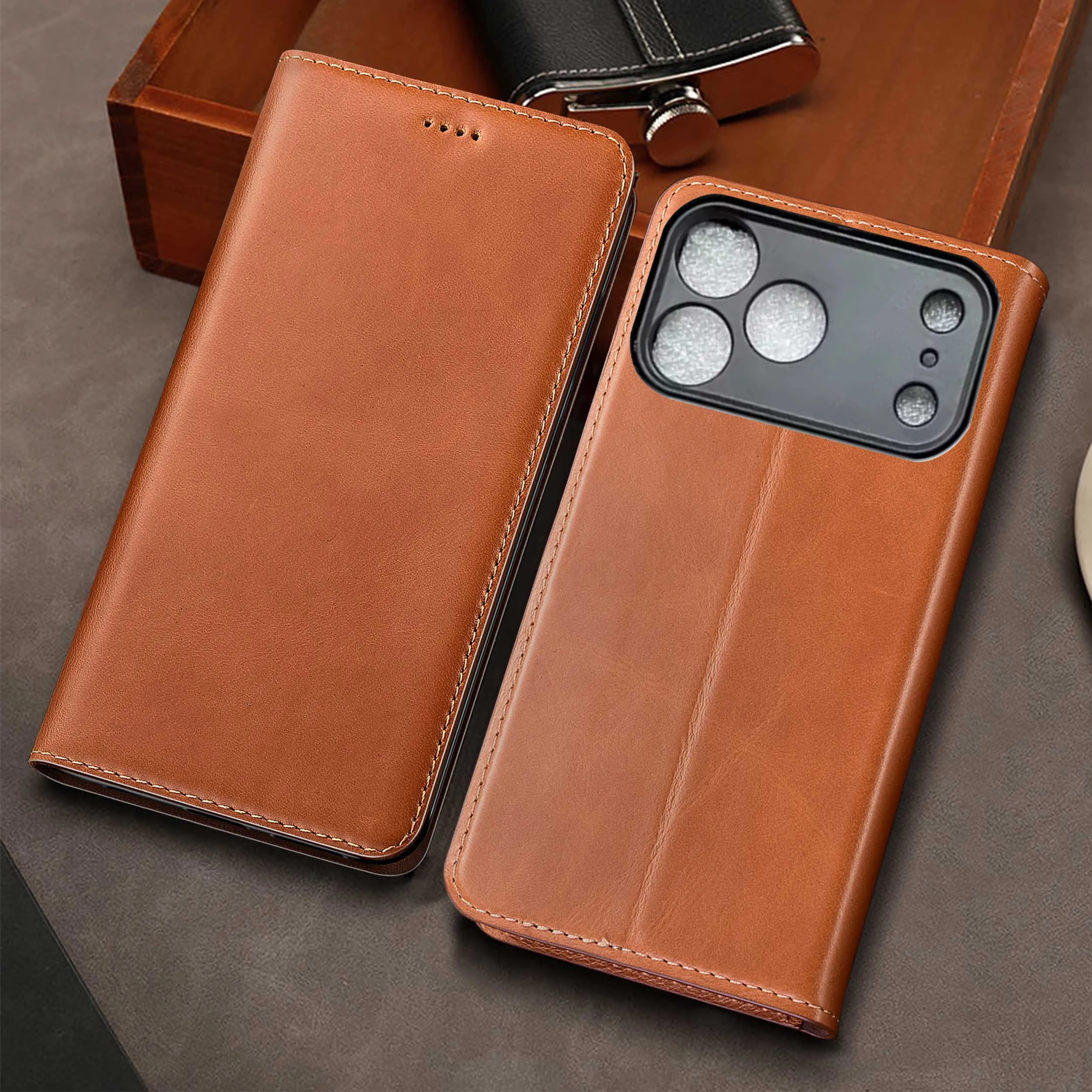 

For Apple iphone X XS XR 11 12 13 14 15 16 16e 17 Pro Max Plus Air Mini Wax Drop Pattern Genuine Leather Flip Phone Case Cowhide
