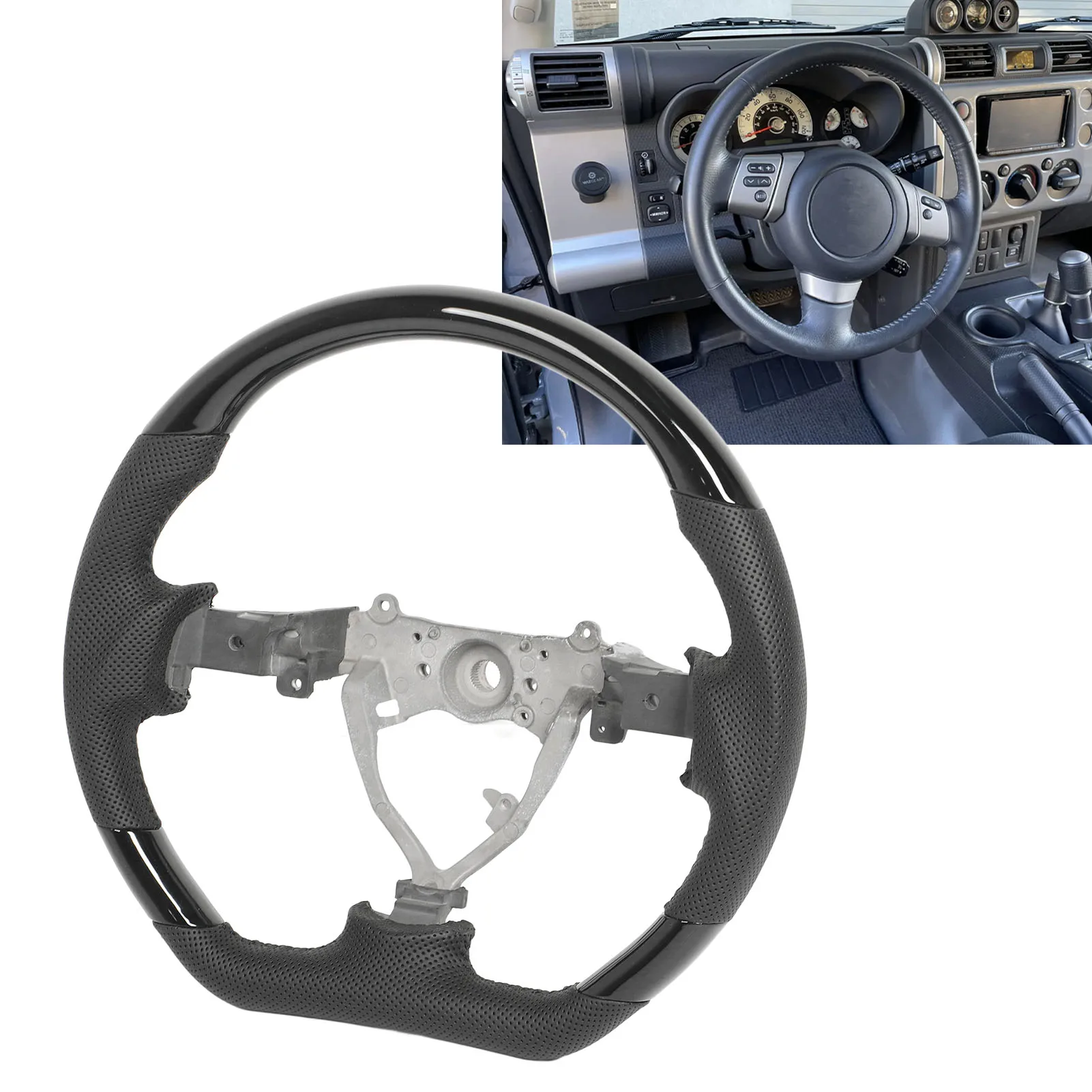 Auto Hydro‑Dip Steering Wheel Scratch Resistant Stylish Flat Bottom Steering Wheel Comfortable for FJ Cruiser 2007 To 2017